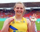 Senior hammer winner Abbi Carter with her six medals.